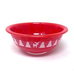 Vintage Pyrex Christmas Bowl 323 Red Mixing Glass Tree Reindeer Snowman 1.5L